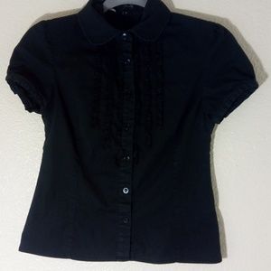 Black Button-down Puff Sleeve Shirt
